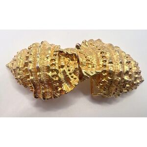 Dotty Smith Gold Tone Sculptural Shell Belt Buckle Textured 4" - Fits 1.25" Belt